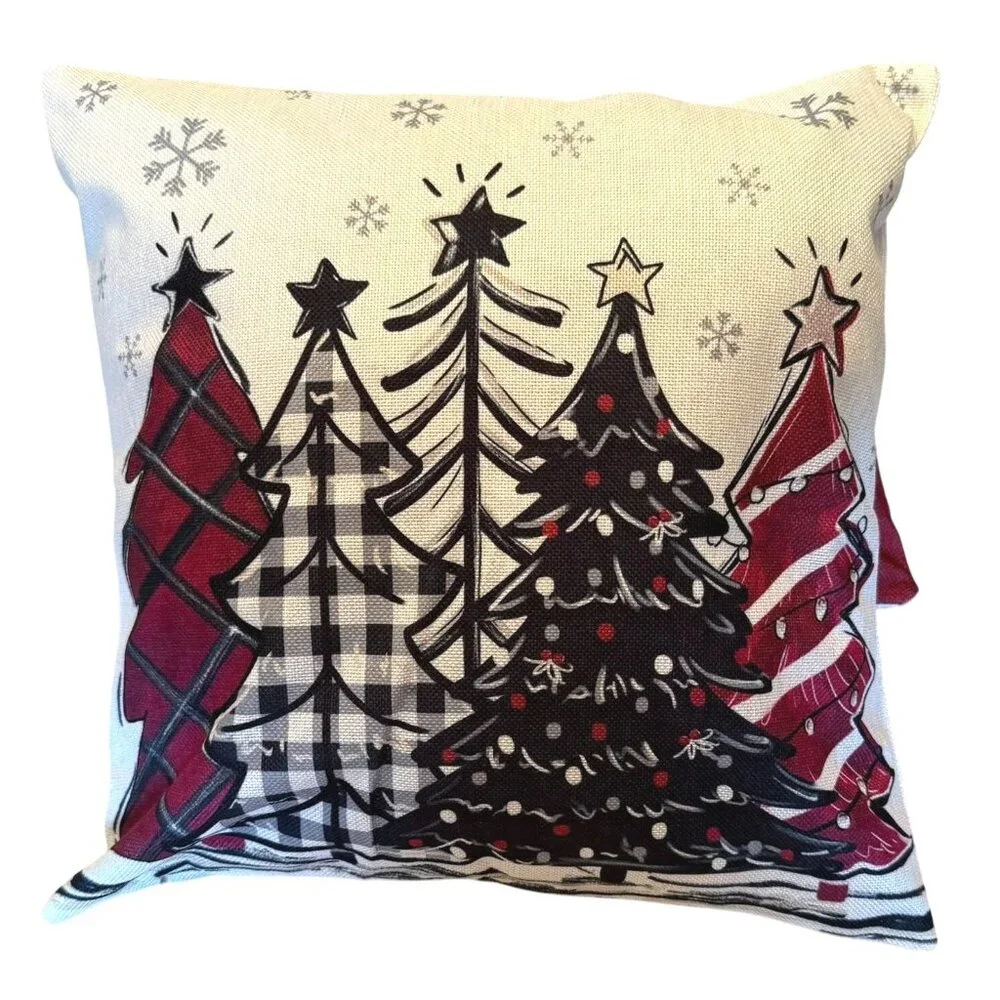 Christmas Tree Pillow Cover 17in x 17in Holiday Decor With Snowflake Design